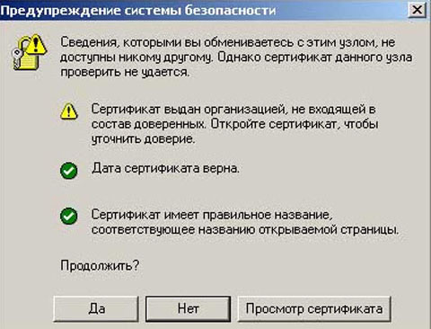 При ошибочном открытии другого сайта, браузер выдаст предупреждение